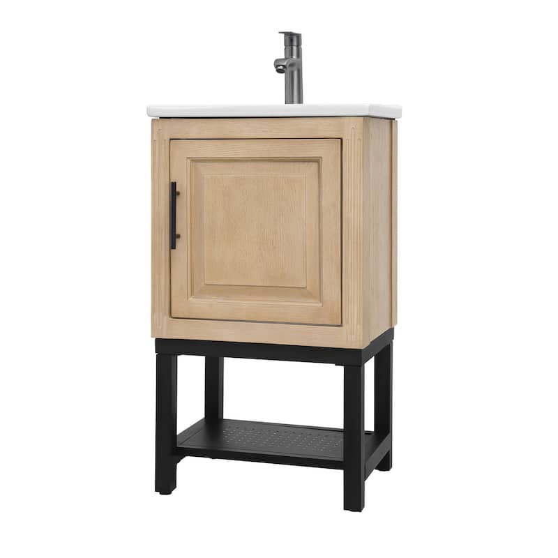 GDFStudio - CompactLine Modern Freestanding Bathroom Vanity with Ceramic Sink and Open Metal Shelf - 20 Inch