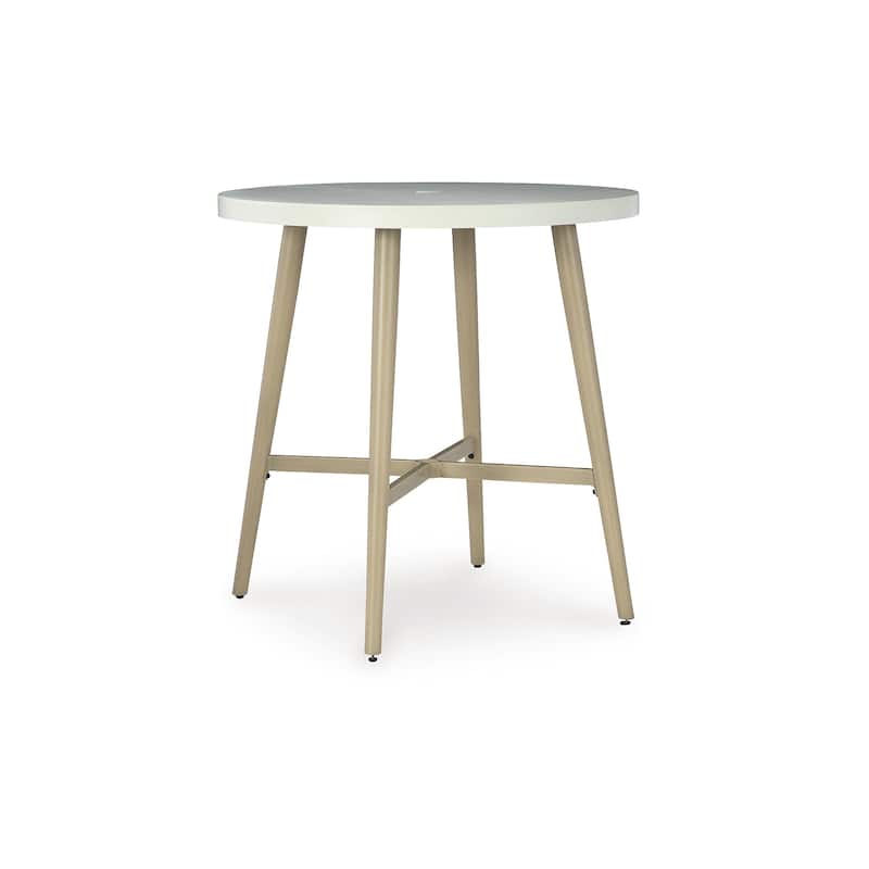 Signature Design by Ashley Seton Creek Beige/White Outdoor Bar Table - 40" W x 40" D x 42.25" H