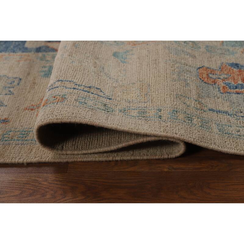Hand Knotted Oriental 100% Wool Carpet Transitional All-Over Beige & Ivories Oushak Area Rug - 9' 0'' X 5' 11''