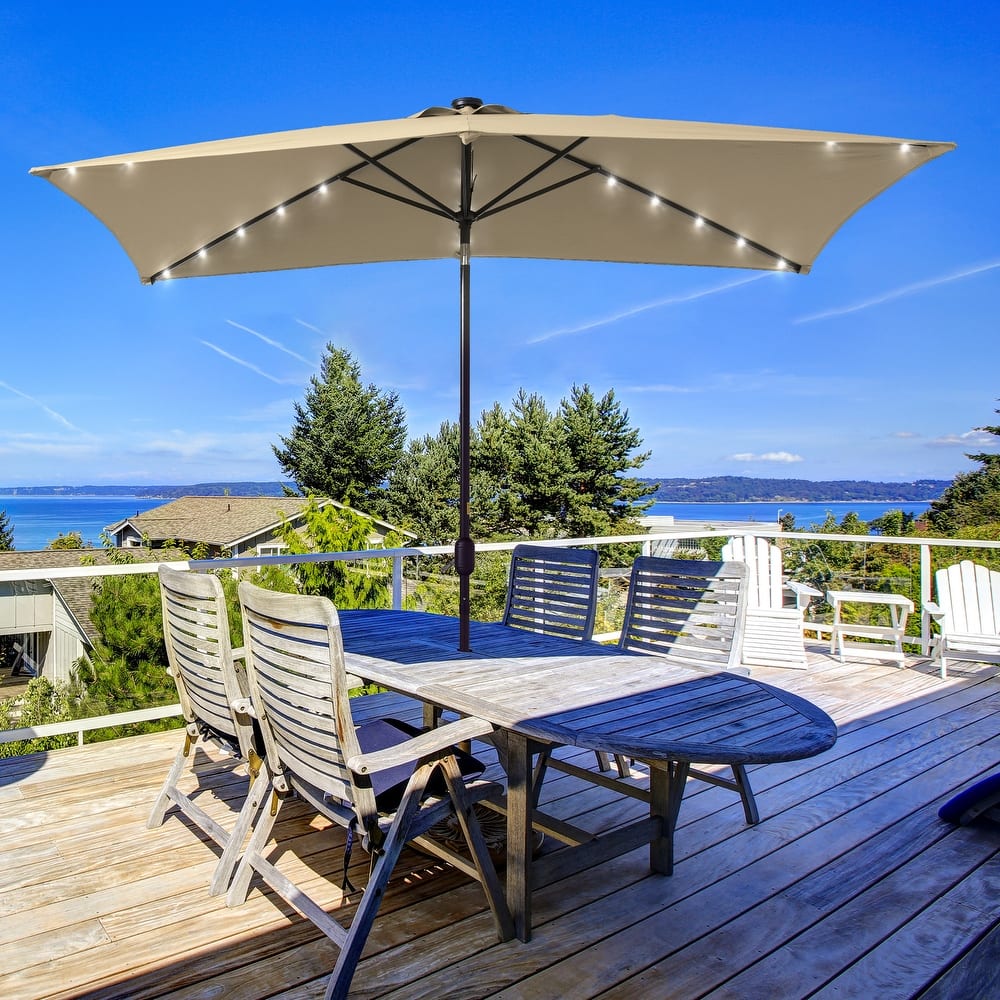 Bonosuki 10 x 6.5ft LED Patio Rectangular Umbrella Outdoor Market Umbrella Aluminium/Steel with Tilt and Crank