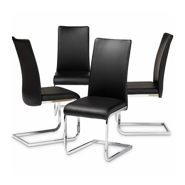 Set of 4 Retro Faux Leather Metal Legs Dining Chair Black 1 7x 31