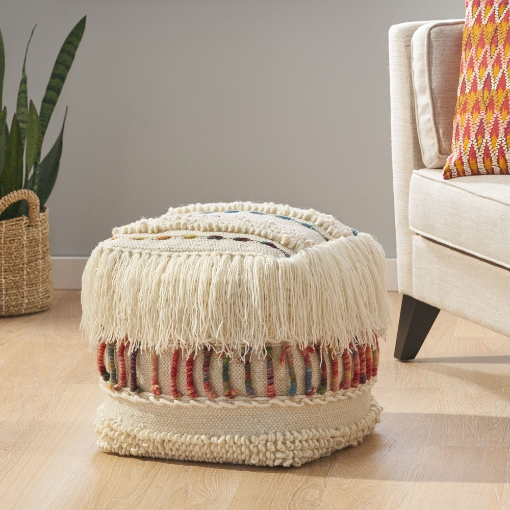 Christopher Knight Home Austin Knitted Cotton Pouf in Beige＿並行輸入品