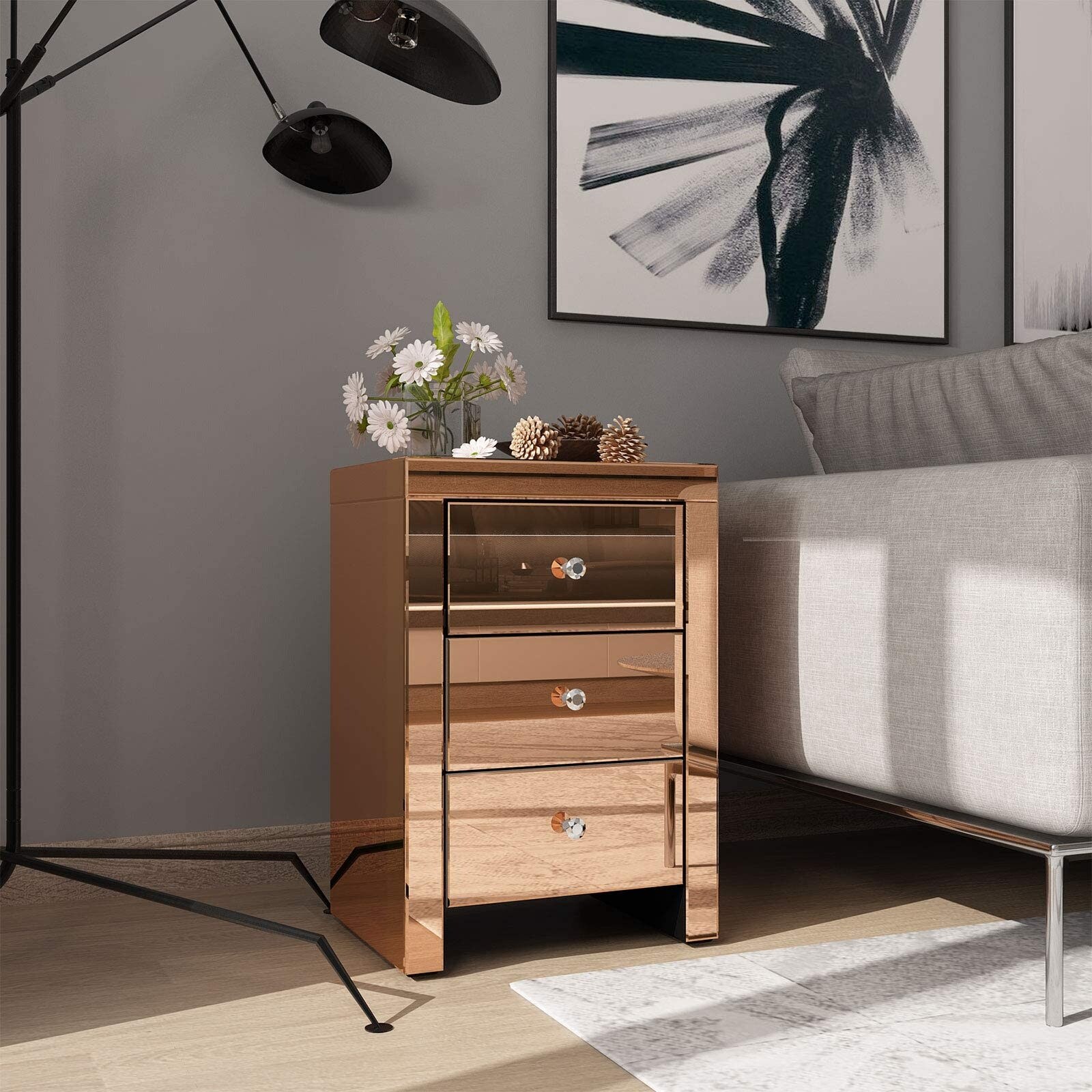 Rose gold mirrored nightstand discount