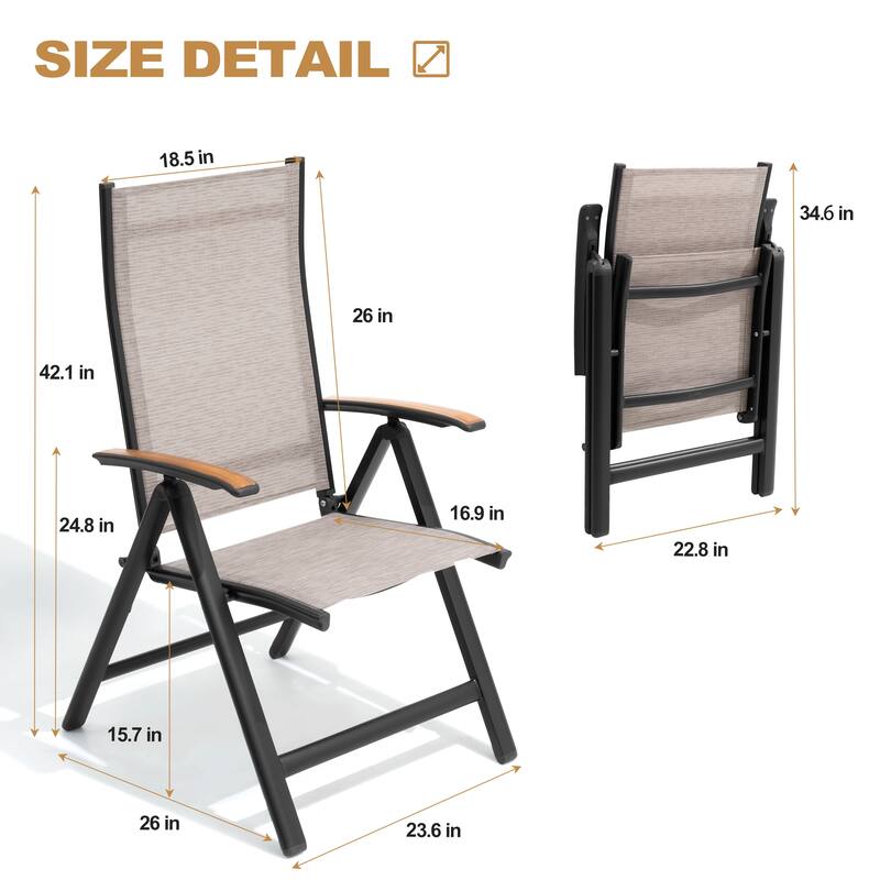 Pellebant Patio Folding Chairs Camping Deck Garden Aluminum Dining Chair - 23.6 in W * 16.9 in D * 42.1 in H
