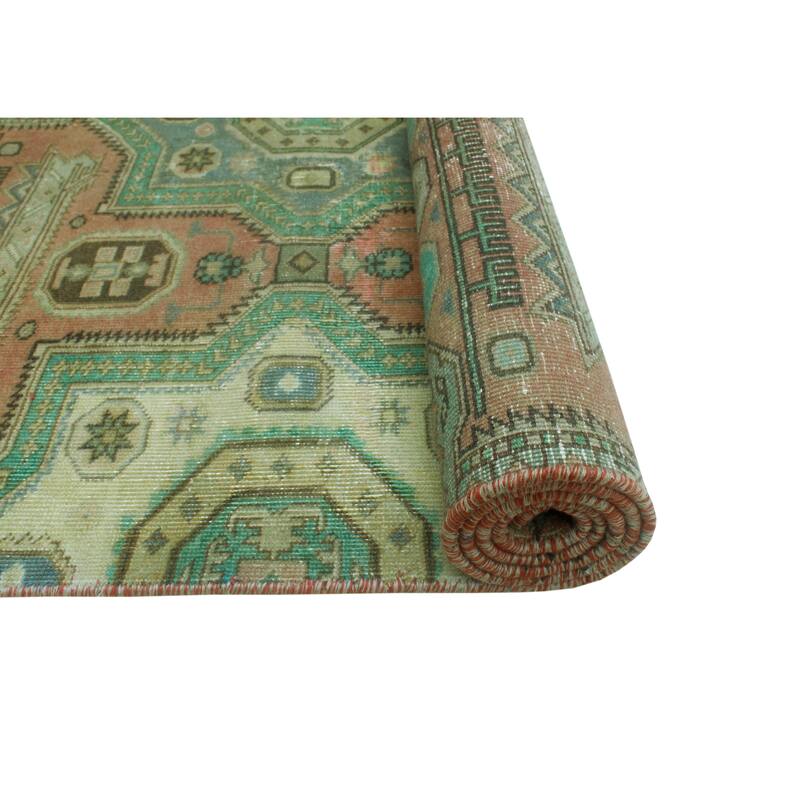 Fine Vintage Distressed Ashly Rust/Green Rug - 4'7" x 9'5"