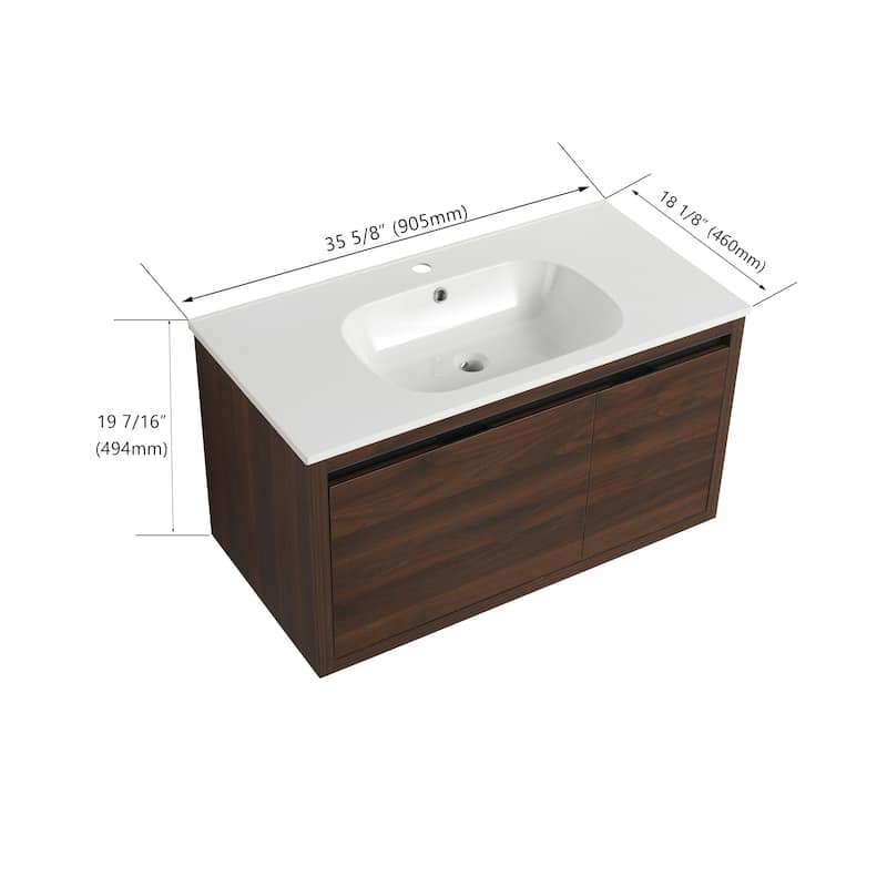 Malwee 36" Floating Bathroom Vanity with Sink, Modern Wall Mounted Bathroom Vanity with Soft Close Door and Drawer