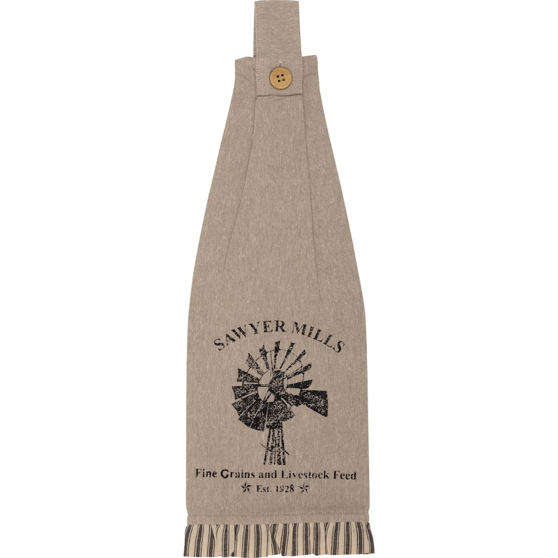 Sawyer Mill Charcoal Windmill Button Loop Kitchen Towel Set of 2 - Kitchen Towel 6.5x18