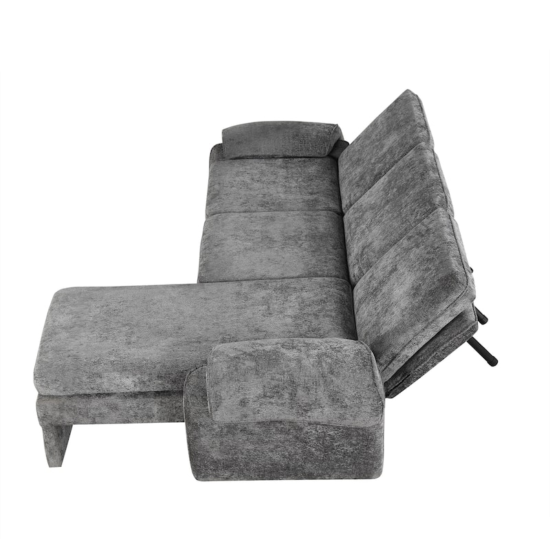 94.1" Convertible Futon Sofa Bed, Adjustable Backrest, Reversible Chaise, Detachable Pillows, Gray Chenille, Living Room