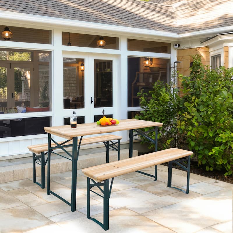 Erommy Metal Folding Outdoor Dining Table, Premium Rectangle Patio Dining Set for Backyard, Porch, Lawn, and Garden