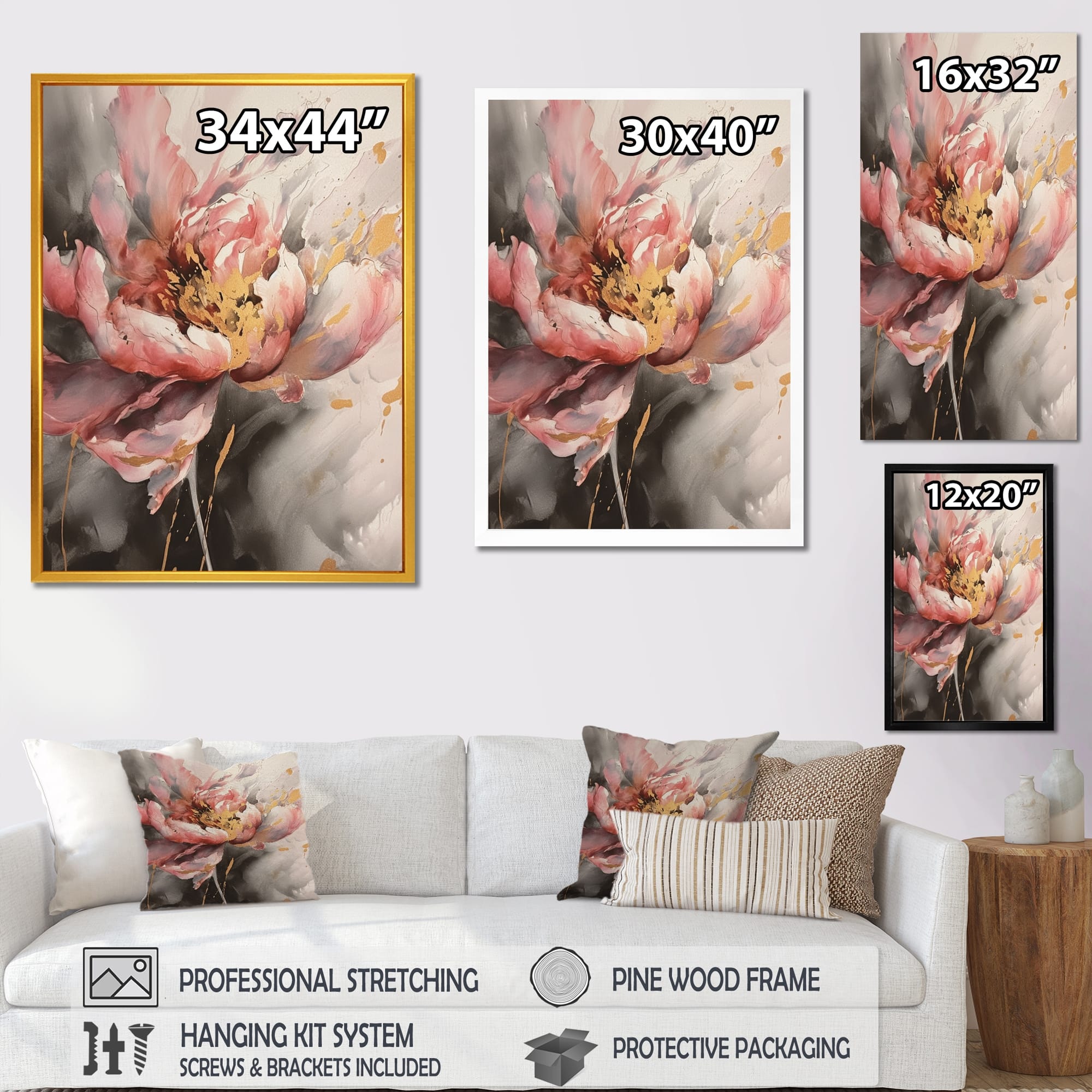 Designart "Enchanted Pink Gold Peony Flower Ii" Floral Peony Wall Decor - Bed Bath & Beyond ...