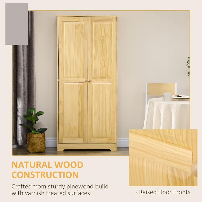 HOMCOM 67" Pinewood Kitchen Pantry Storage Cabinet