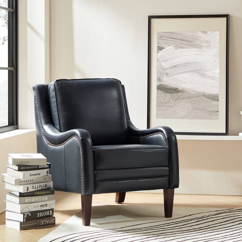 Pascual Comfy Living Room Armchair with Solid Wood Legs - Navy