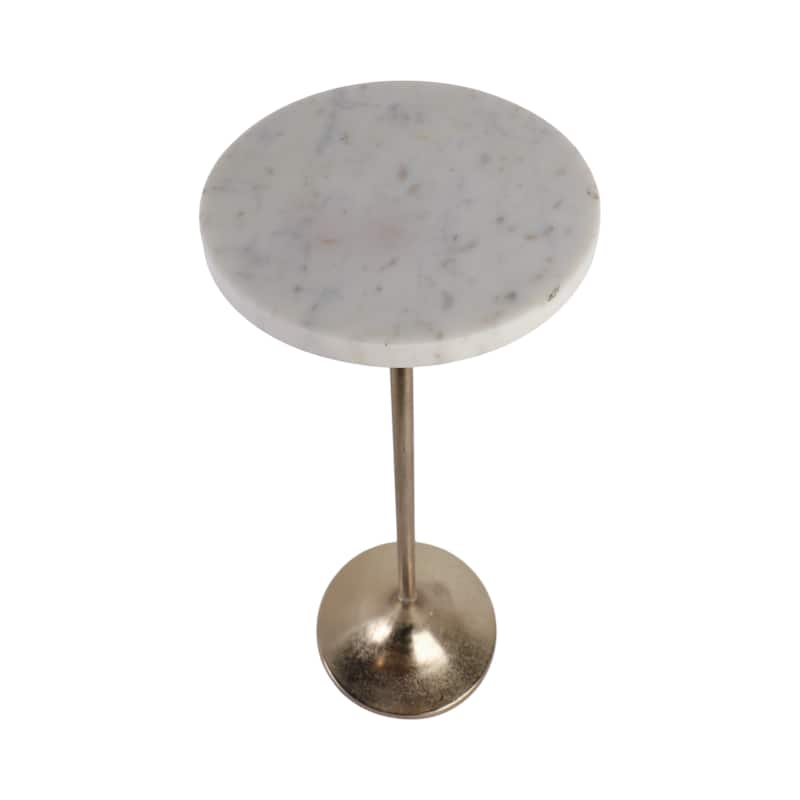 Metal Base Marble Top Modern Glam Accent Table Round Silhouette