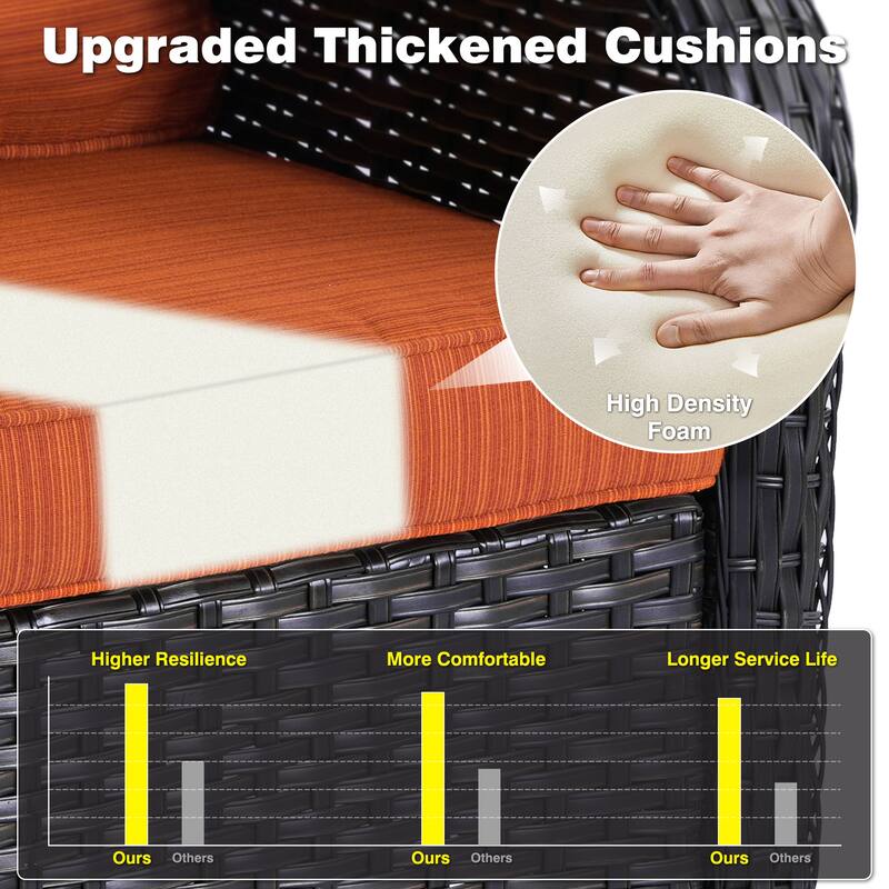 OVIOS 9-piece Patio Wicker Swivel Rocking Chair Set With Fire Pit