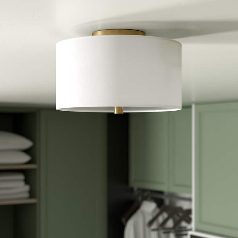 Ellis Flush Mount with Fabric Shade - Brass - 12 inch