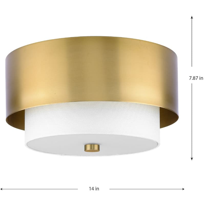 Silva Collection Two-Light Brushed Bronze White Linen Shade 14" Flush Mount - 14 in x 14 in x 7.87 in