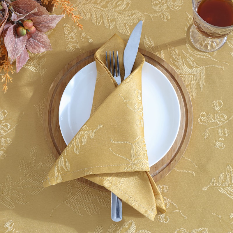 Elegant Woven Leaves Jacquard Damask Napkin, Set of 8 - 17"x17"