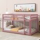 preview thumbnail 1 of 6, Pink Twin over Twin Size Wood Floor Bunk Bed with Ladder and Fence for Bedroom Pink