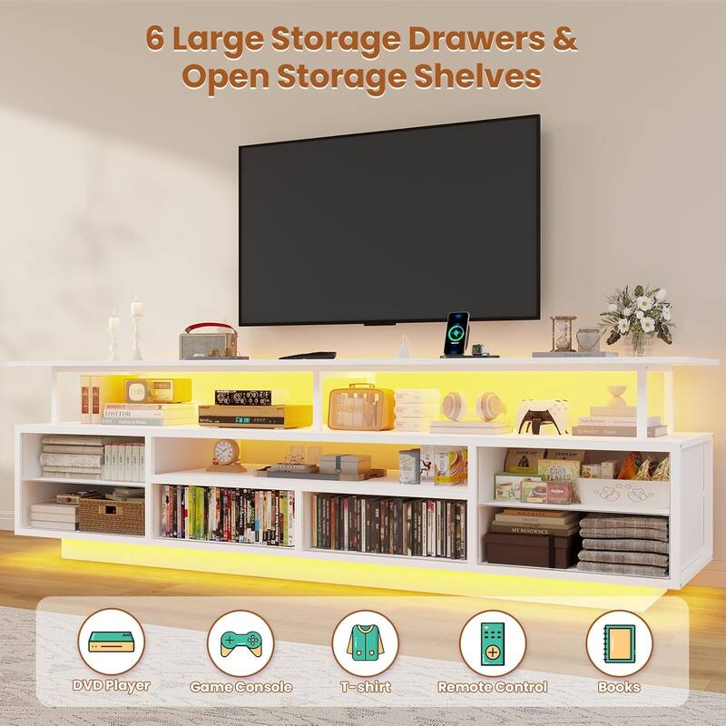 TV Stand 65 70 Inches TV LED Lights Power Outlets Storage Drawers