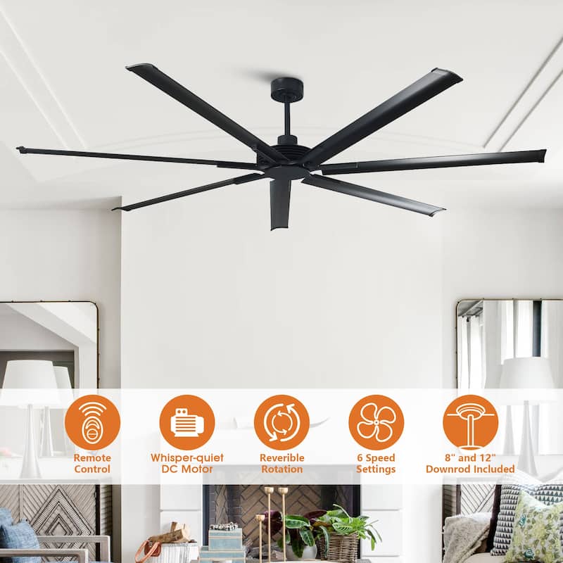 100" Indsutrial Black/ Silver Extra Larger Commercial Ceiling Fan with Remote - 100" Huge Fan