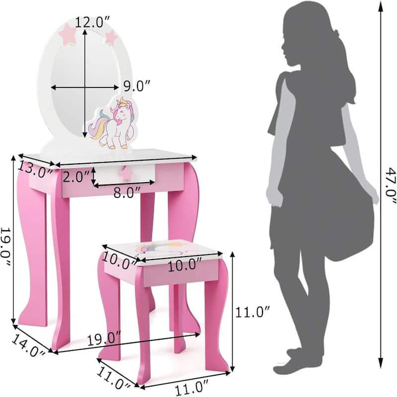 Kids Jewelry Cabinet Standing Armoire Organizer W/Storage Drawers