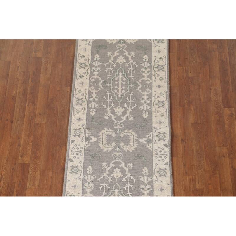 Oushak Oriental Runner Rug Hand-Knotted Wool Carpet - 2'7"x 11'8"