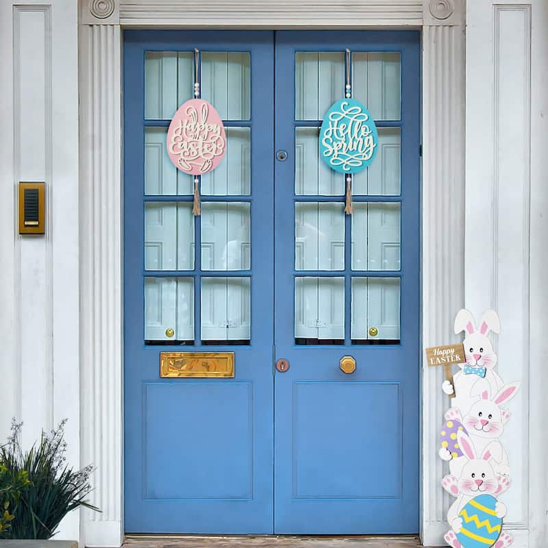 Glitzhome Easter Wooden Eggs Door Hanger Metal Truck Bunny Garland Wall Hanging Decor - N/A