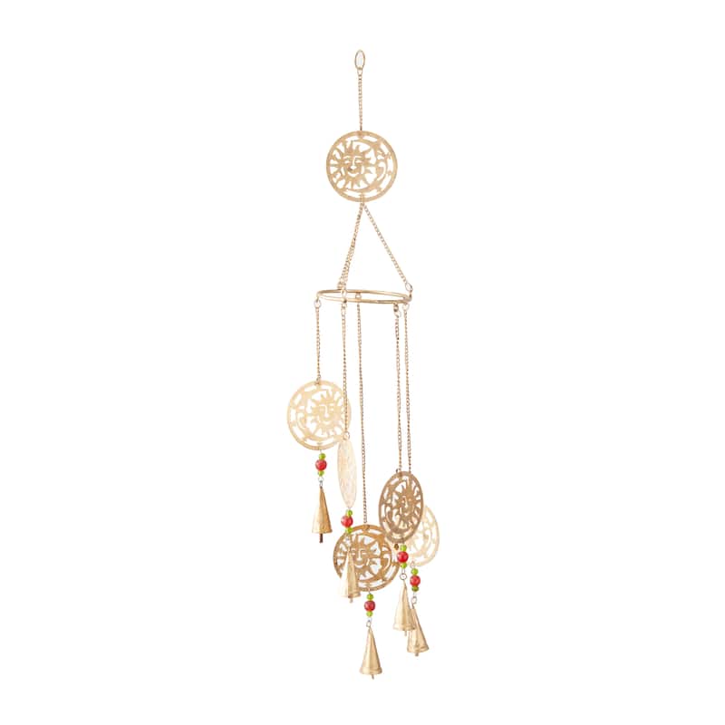 Gold Metal Handmade Indoor Outdoor Windchime with Glass Beads and Cone Bells
