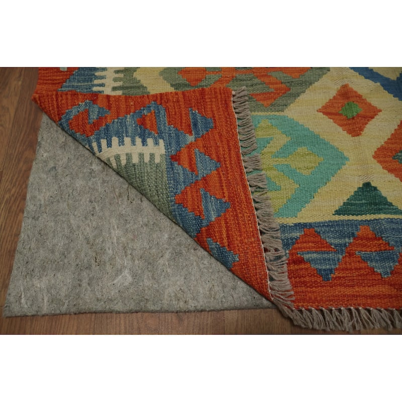 Hand Woven Oriental 100% Wool Carpet Southwestern Tribal Green Kilim Area Rug - 4' 11'' X 3' 4''