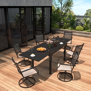 Clihome 7 Pieces Outdoor Dining Set with 1 Extendable Dining Table, Swivel Chair