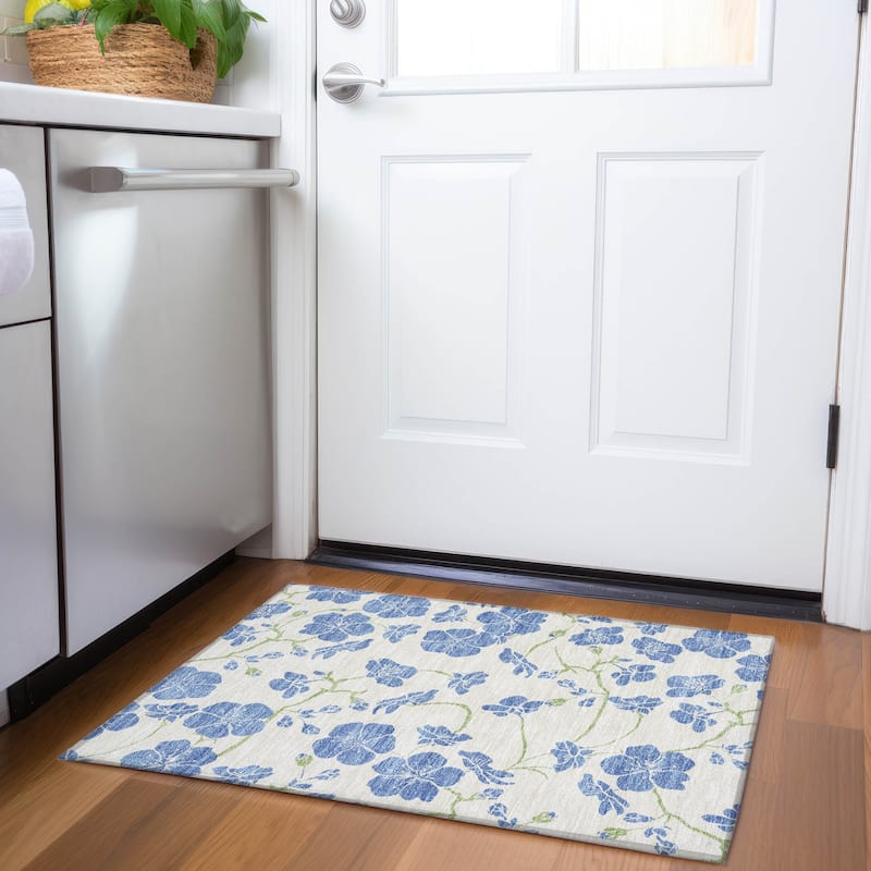Premium Washable Super Soft Modern Floral Mayfield Rug - Linen - 1'8" x 2'6"