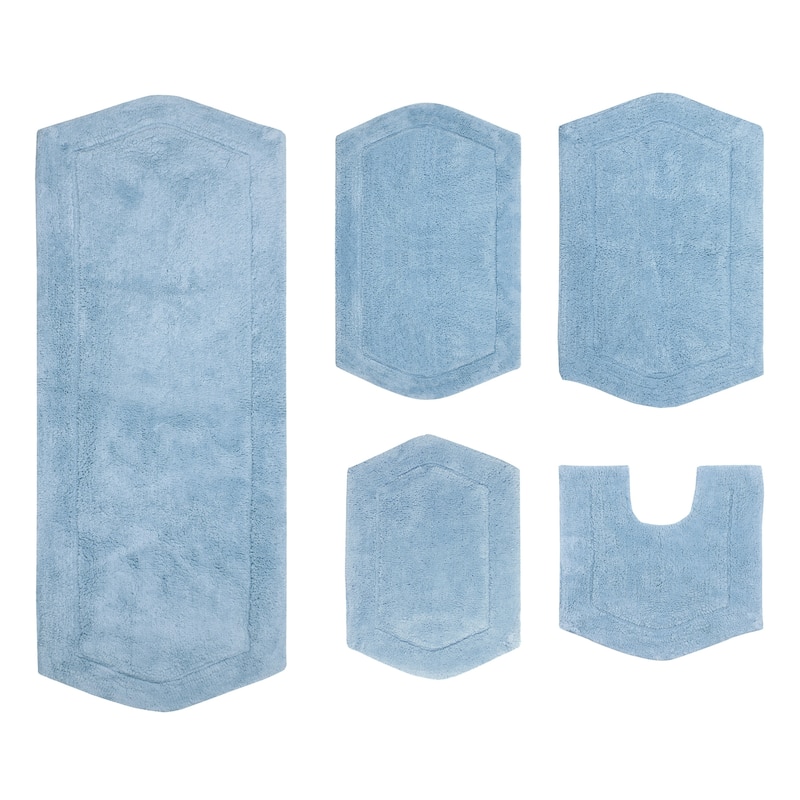 Waterford Collection 100% Cotton Non-Slip Bathroom Rug Set, Machine Washable Bath Rug, 5 Piece Bath Mat Set with Contour