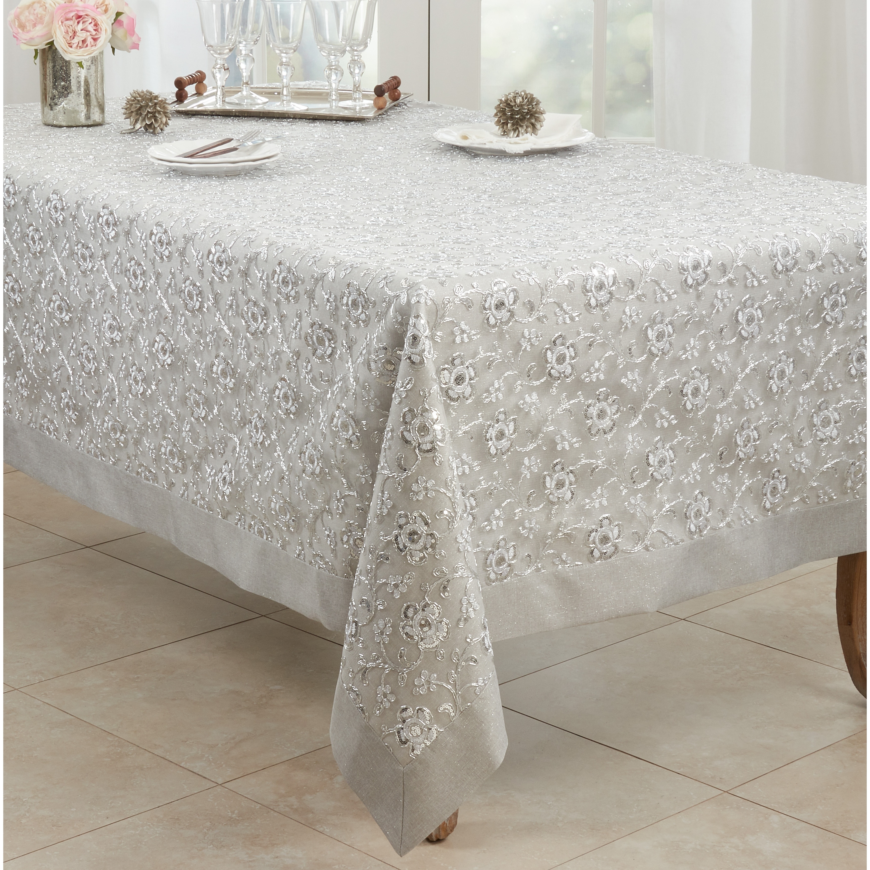 Embroidered Tablecloth With Floral Design