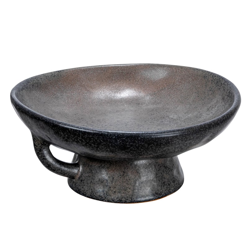 Stoneware Footed Pedestal Bowl with Handles - 8" - Black
