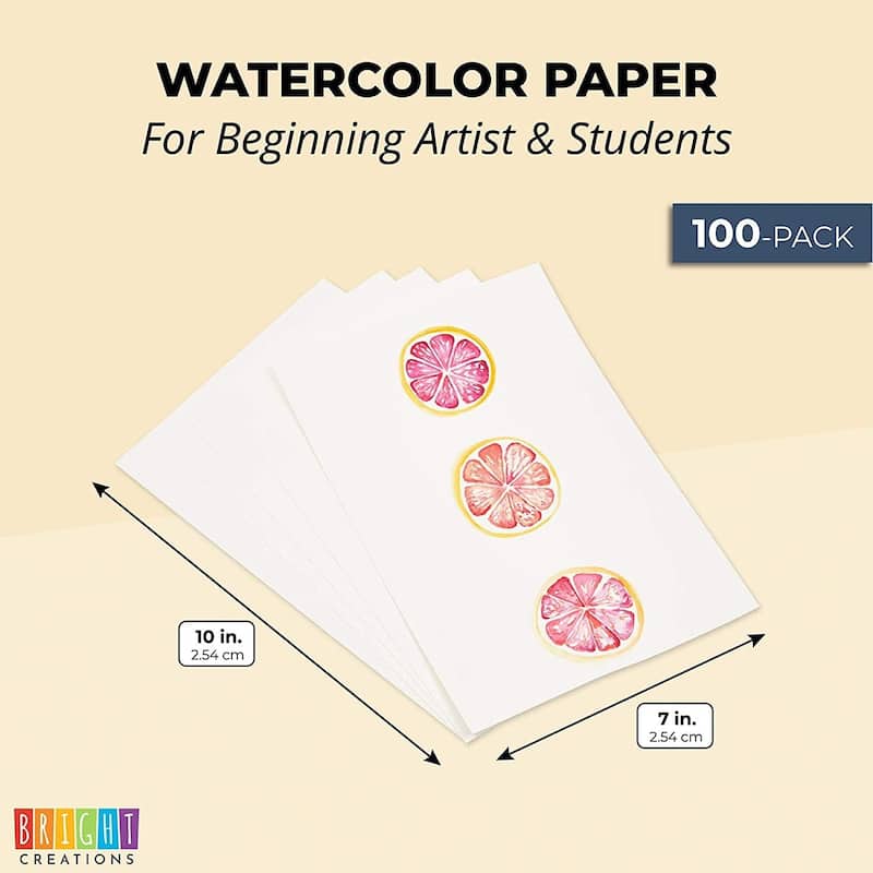 Bright Creations 100 Sheets Cold Press Watercolor Paper for Artists and Beginners (7x10 in)