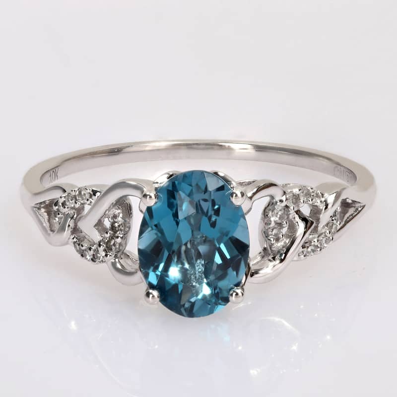 Miadora Oval London Blue Topaz and Diamond Accent Link Engagement Ring in 10k White Gold