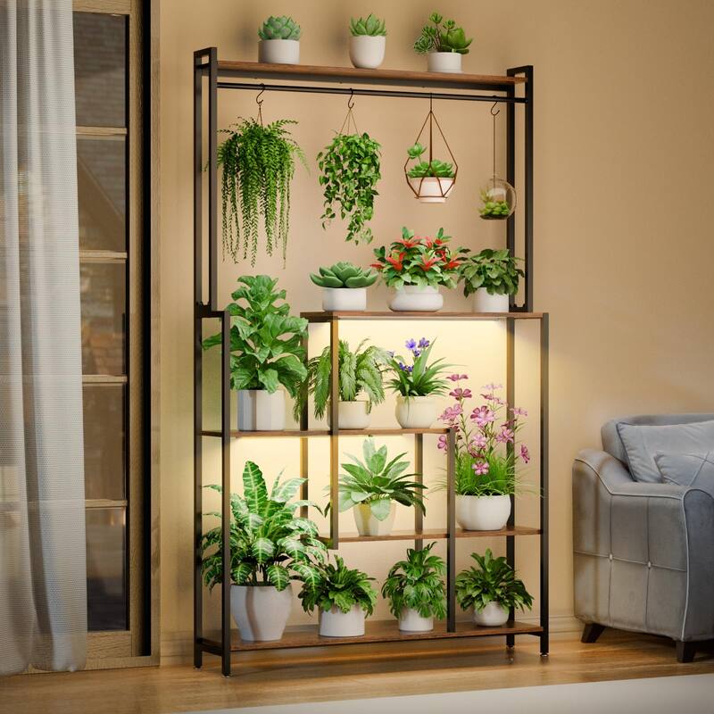 Tall Plant Stand Indoor with Grow Light, Metal Plant Shelf for Indoor Plants Multiple, 5 Tier Corner Flower Pot Holder Stand