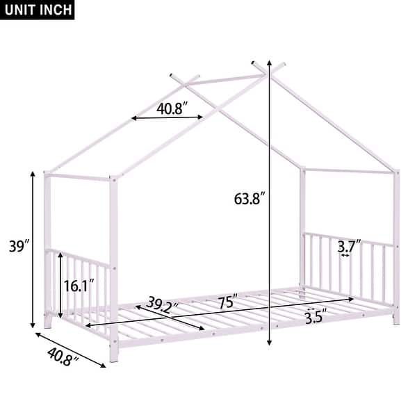 dimension image slide 2 of 3, Twin Size Metal House Platform Bed