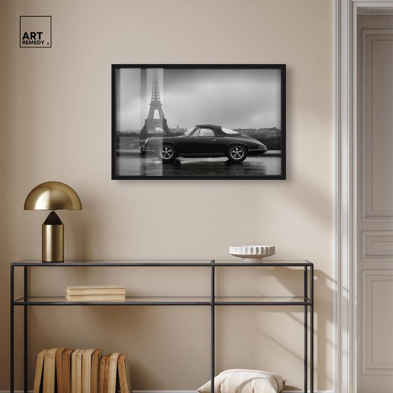 Classic Car and Eiffel Noir Shadowbox by Art Remedy