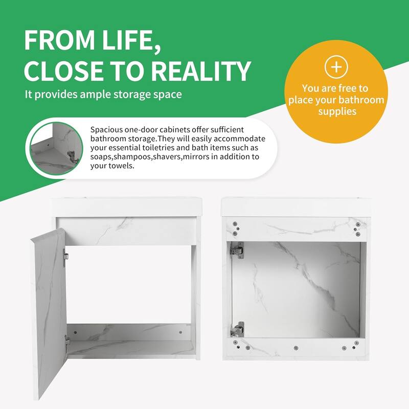 BNK 20"/24"/30" Single Sink Bathroom Vanity with Soft Close Door or Right Side Shelves, Modern Floating Vanity