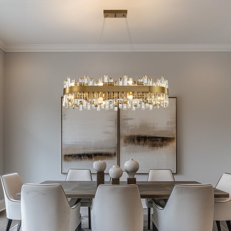 36 in. Modern Crystal Chandeliers 16-Light Brass Gold Rectangular Chandelier Glam Oval Pendant Light for Dining Living Room