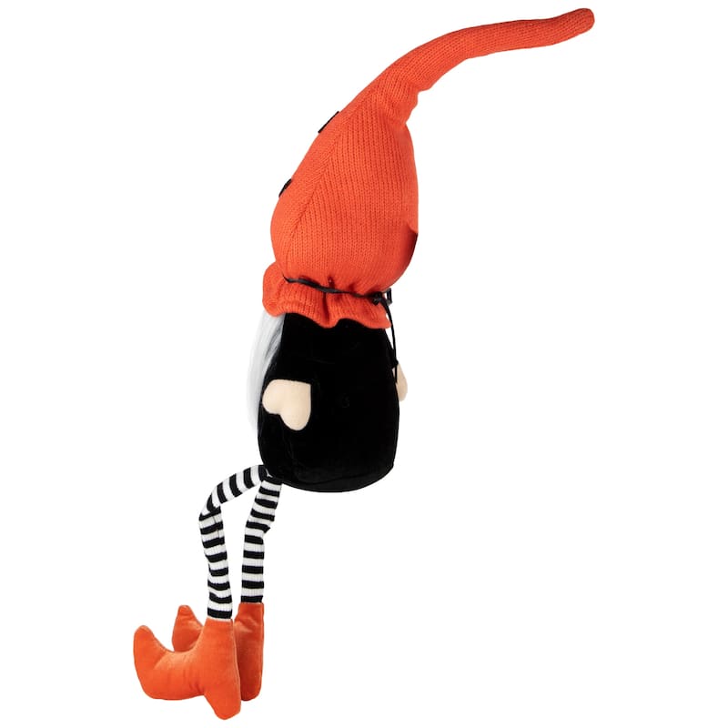 Gnome with Dangling Legs and Witch Shoes Halloween Figure - 22" - Orange and Black