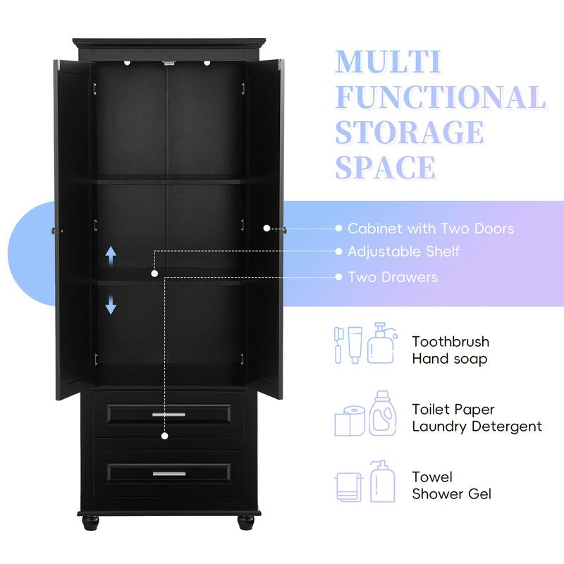GDFStudio - Ashton Tall Storage Cabinet with Drawers, Adjustable Shelves