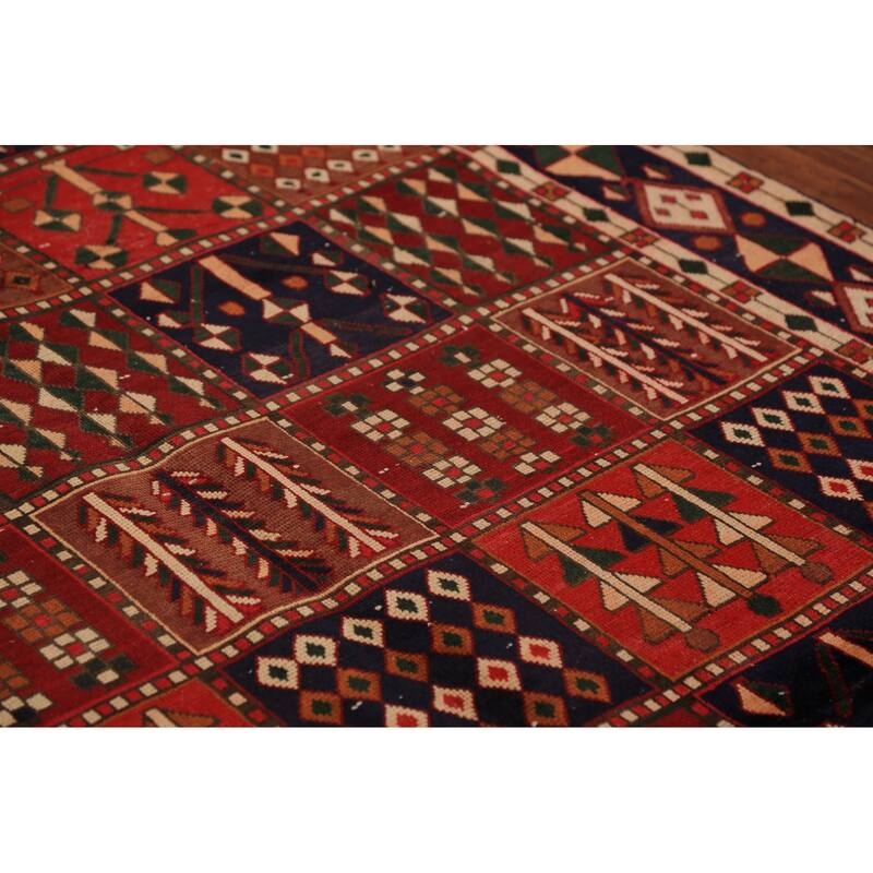 Red Geometric Bakhtiari Persian Vintage Rug Handmade Wool Carpet - 6'9" x 9'4"