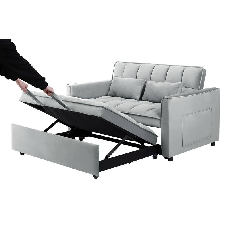 Modern Velvet 55.1" Futon Sofa Bed - Adjustable Backrest, Storage Bag, and Soft Pillows for Ultimate Comfort