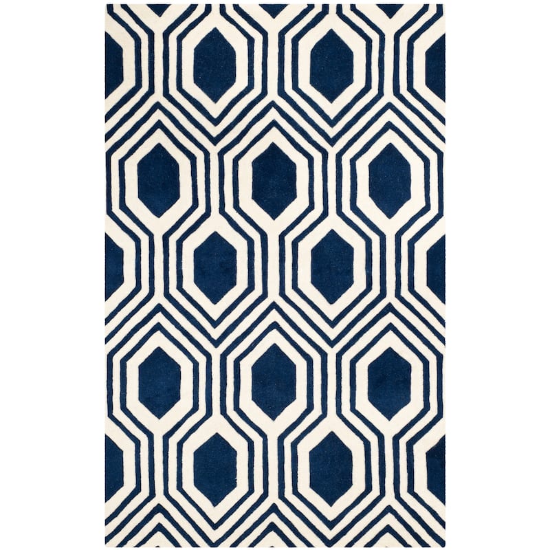 SAFAVIEH Handmade Chatham Kitt Modern Wool Rug - 4' x 6' - Dark Blue/Ivory
