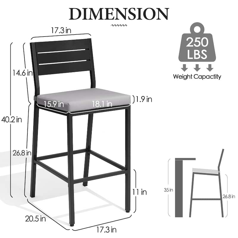 VredHom Outdoor Bar Stool Set Patio Bar Chairs with Cushion (Set of 2)