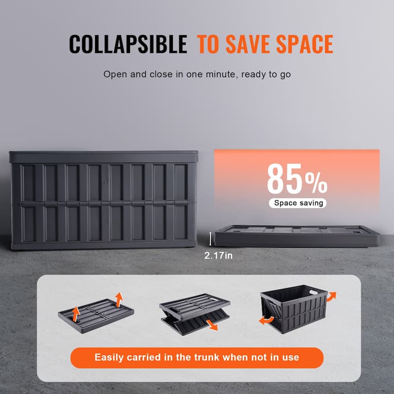 Collapsible Storage Bins with Lids, Folding Plastic Stackable Utility Crates with Handles, Large Heavy Duty Containers