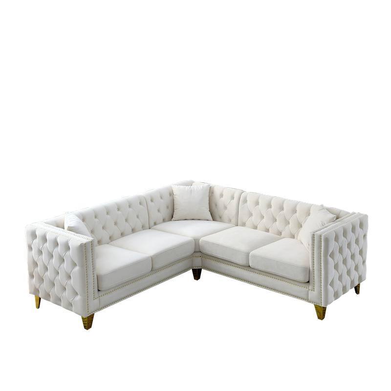 Luxury Velvet Upholstered Tufted Sofa with Arms,L Shaped Couch/Living Room Couches with Metal Legs