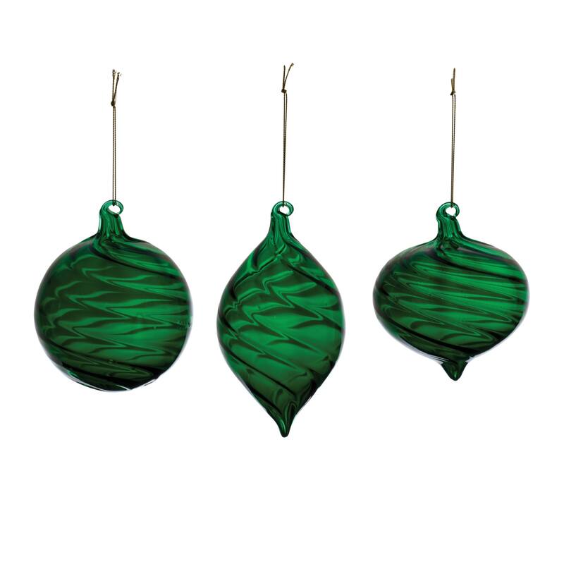 Swirl Christmas Ball Onion and Drop Ornaments - 6.5" - Green - 6ct